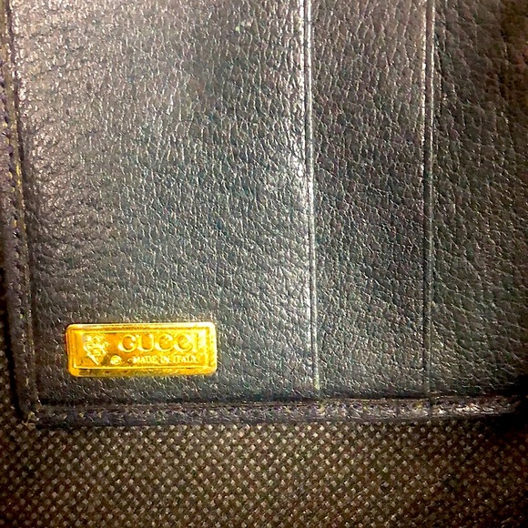 GUCCI GG Monogram Navy Blue Leather Coated Canvas Compact Bifold Wallet Vintage - Picture 7 of 17